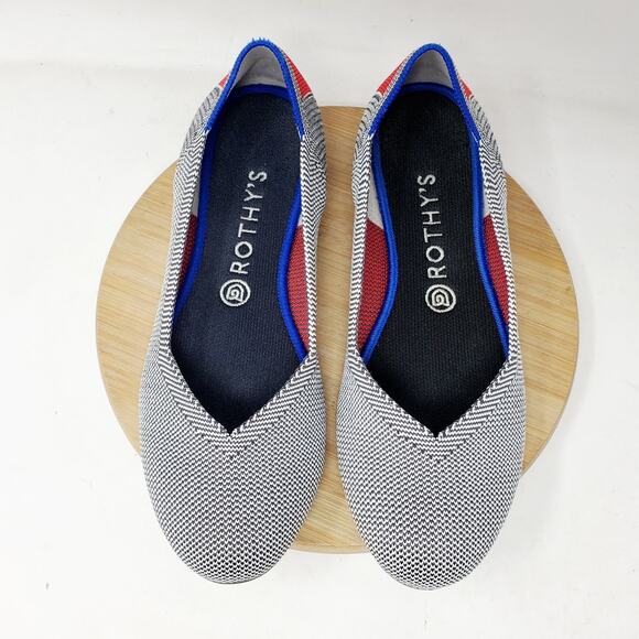 Rothys Retired Shale Cherry Ribbon Stripe Ballet Flats Womens 9.5 Round Toe Shoe - Picture 4 of 13